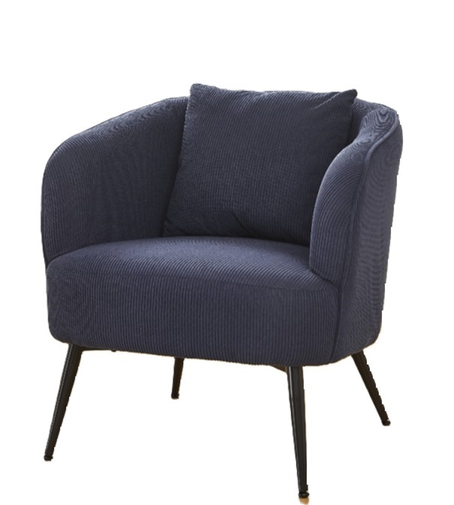 Velvet Accent Chair With Pillow, Modern Upholstered Armchair With Metal Legs, Comfy Barrel Chair For Living Room Bedroom