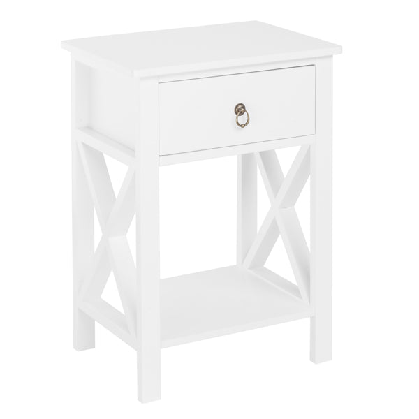 White Density Board Painted Surface, Circular Pull Handle, Side Cross Type, 40x30x60 Cm, Three Drawers, Bedside Table, 1 Piece, N201