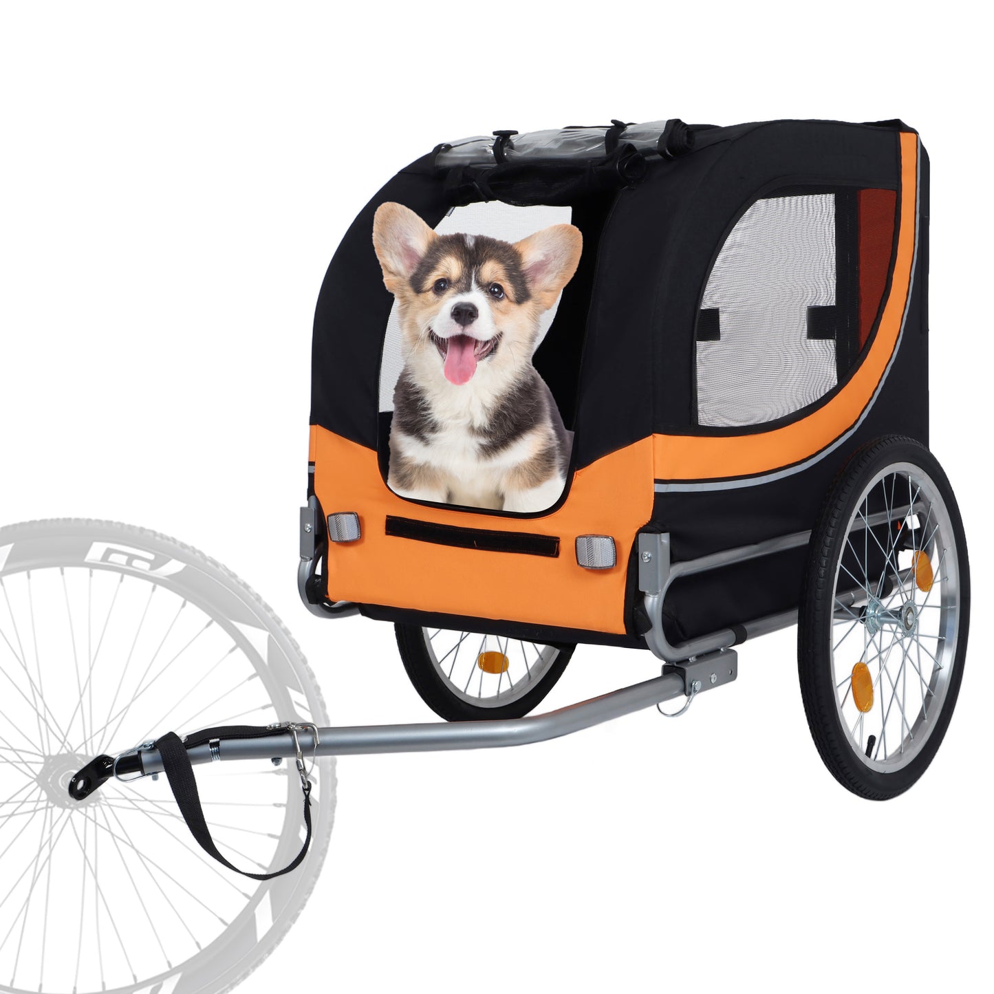 Large Folding Bike Trailer For Dogs - 66LB Capacity All-Terrain Pet Carrier, Durable Steel Frame For Cycling, Jogging, Camping & Outdoor Adventures, Black- Orange