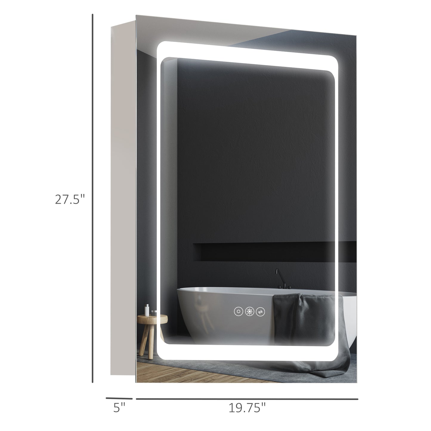 LED Lighted Medicine Cabinet With Mirror, Wall-Mounted Plug-In Bathroom Organizer With 3 Storage Shelves