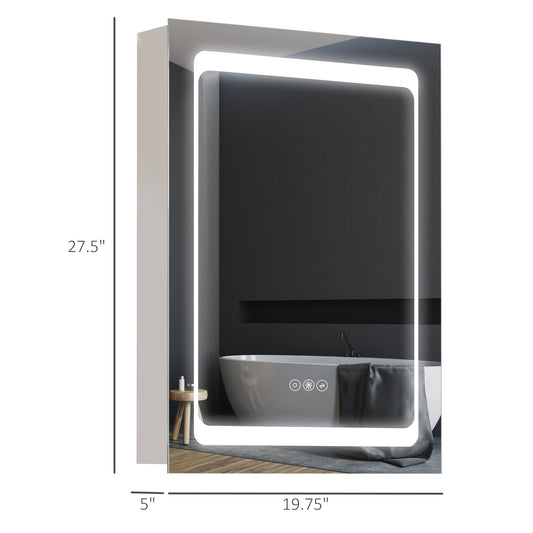 LED Lighted Medicine Cabinet With Mirror, Wall-Mounted Plug-In Bathroom Organizer With 3 Storage Shelves
