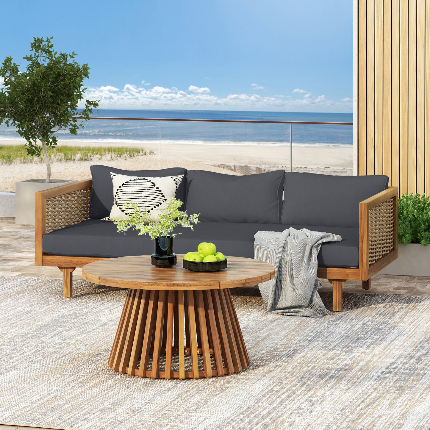 Wicker Patio Furniture Set Outdoor Rattan Sectional Sets Conversation Set - Weather-Resistant,  For Garden, Patio & Deck With Water Resistant Thick Dark Grey Cushions