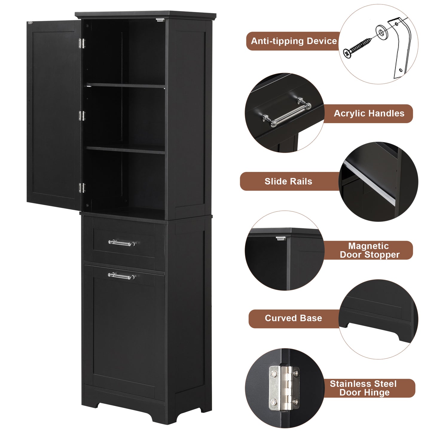 Tall Bathroom Storage Cabinet, Freestanding Storage Cabinet With Two Different Size Drawers And Adjustable Shelf, MDF Board With Painted Finish, Black