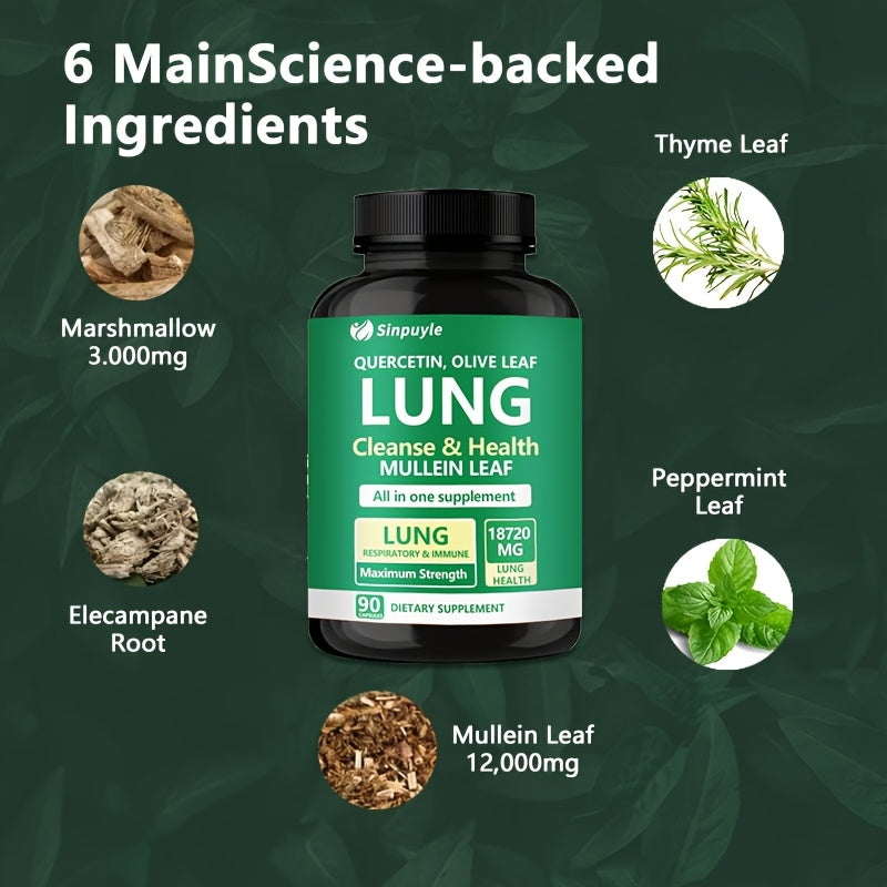 Lung Cleanse Respiratory Support Supplement Mullein Leaf Quercetin 90 Capsules