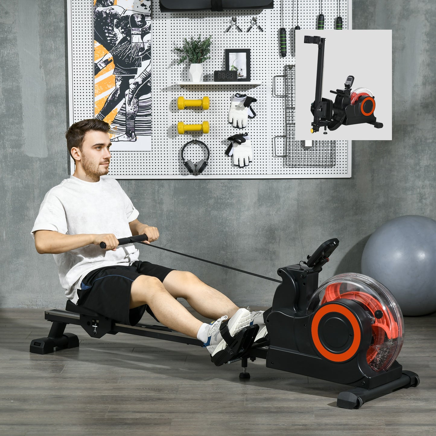 Foldable Rower Machine, Water Rowing Machine With Wheels, LCD Monitor And Tablet Holder For Cardio Training, Red
