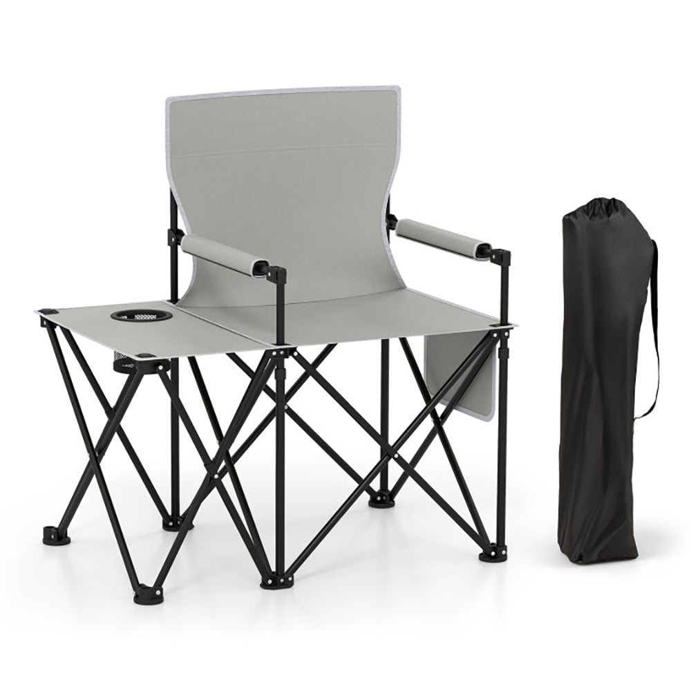 Oversized Camping Chair With Side Table And 2 Storage Pockets PU Coated Oxford Cloth For Camping, RV Trip Or Family Travel