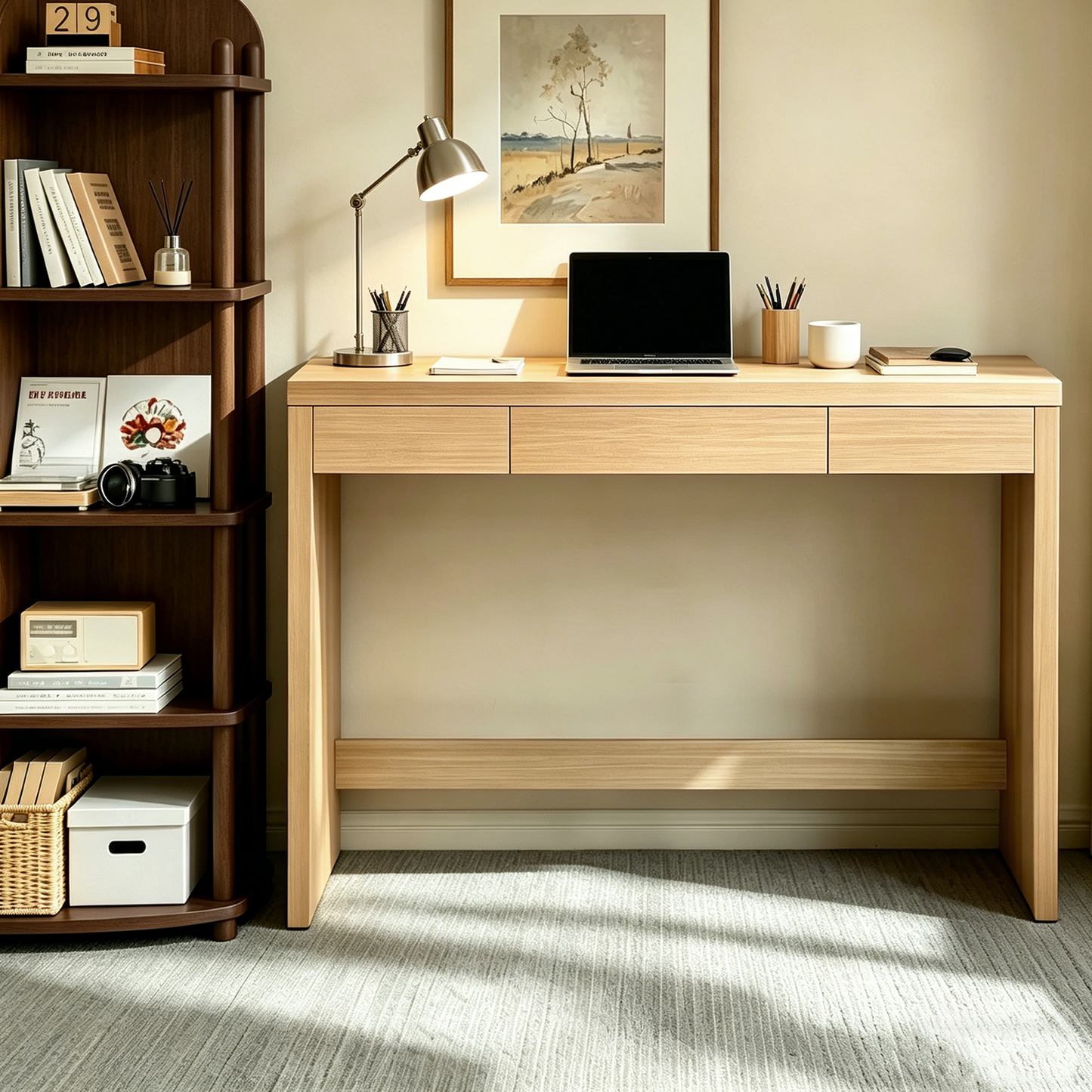 47 Inch Computer Desk And Writing Table - Farmhouse Home Office Desk With Drawer, Study Desk For Bedroom, Writing And Home Office Table