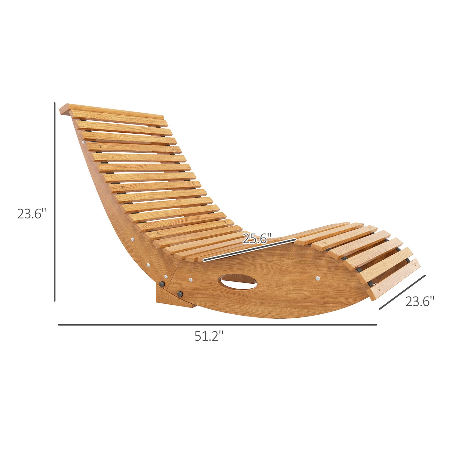Outdoor Rocking Chair W/ Slatted Seat, Wooden Rocking Chair, 51.25" X 23.5" X 23.5", Teak