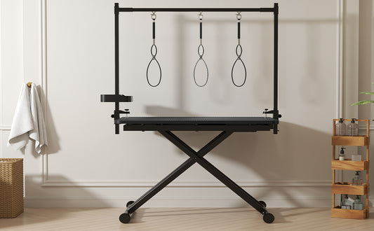 47  Black Large Dog Grooming Table X-Lift Foldable Grooming Table For Dogs At Home Adjustable Height Arms Pet Station With Nooses, Tool Organizer