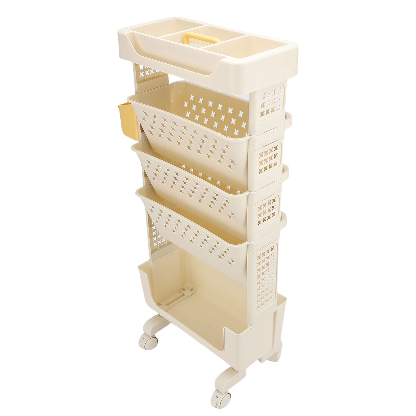 Rolling Book Cart 5 Tier PP Multi Functional Movable Storage Book Rack Utility Organizer Bookshelf With Lockable Casters For Study Office Bedroom Cream White