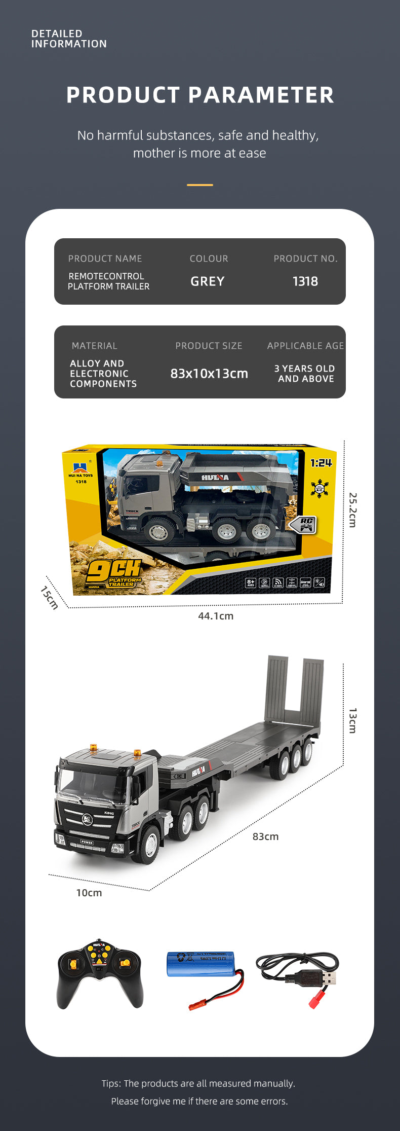 Huina 1318 1-24 Semi-alloy Remote Control Flatbed Trailer Toy