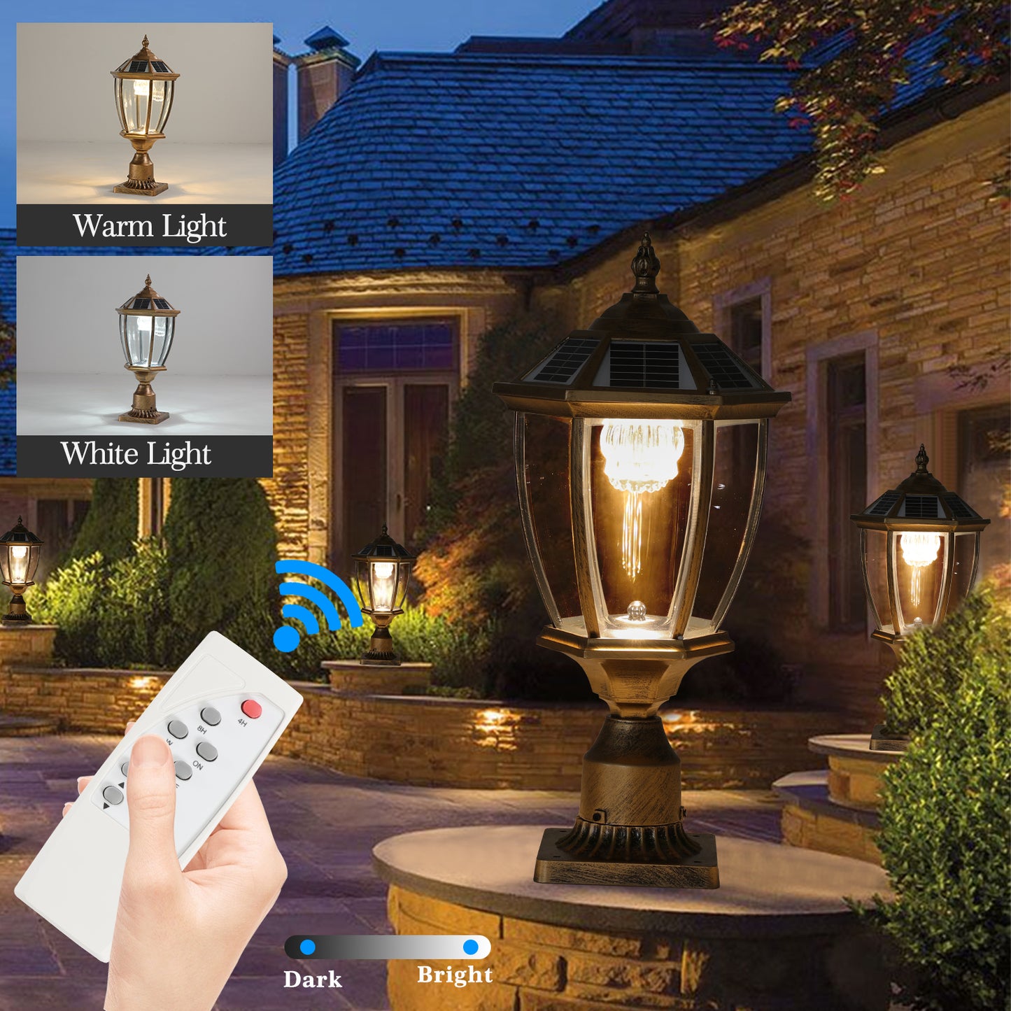 20 H Golden Solar Powered LED Outdoor Lantern, Vintage Garden Light With Elegant Glass Design For Pathways, Yards, And Patios 1-Pack