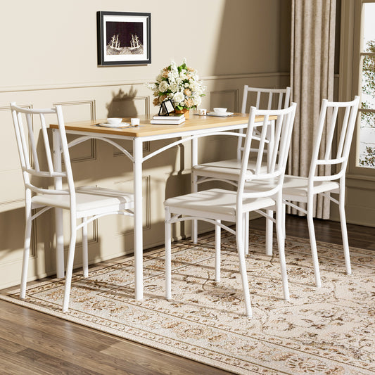Dining Table Set, Bar Table With 4 Dining Benches, Kitchen Table Counter With Chairs, Industrial For Kitchen Breakfast Table, Living Room, Party Room, Natural And White, 43.3inL X23.6inW X 30.1inH