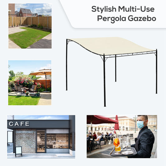 10' X 10' Steel Outdoor Pergola Gazebo, Patio Canopy With Weather-Resistant Fabric And Drainage Holes For Backyard, Deck, Garden, Cream White