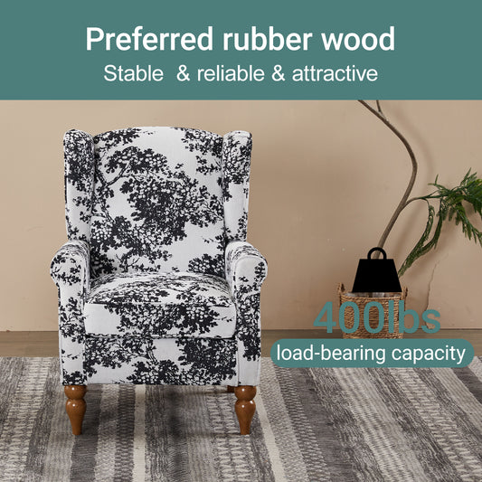 Coffee Table & Armchair Set,Vintage Luxury Style,a High-back Reading Chair  Antique White Gray &a Solid Wood Coffee Table Walnut-Tone,suitable For Living Rooms And Bedroom Relaxation Areas