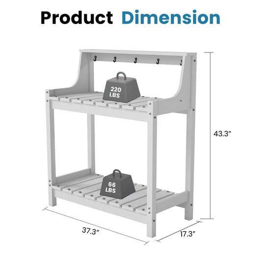 Potting Benches For Outside, HDPE Garden Potting Table All Weather, Outdoor Potting Table With Storage For Patio, Backyard, Garden, White