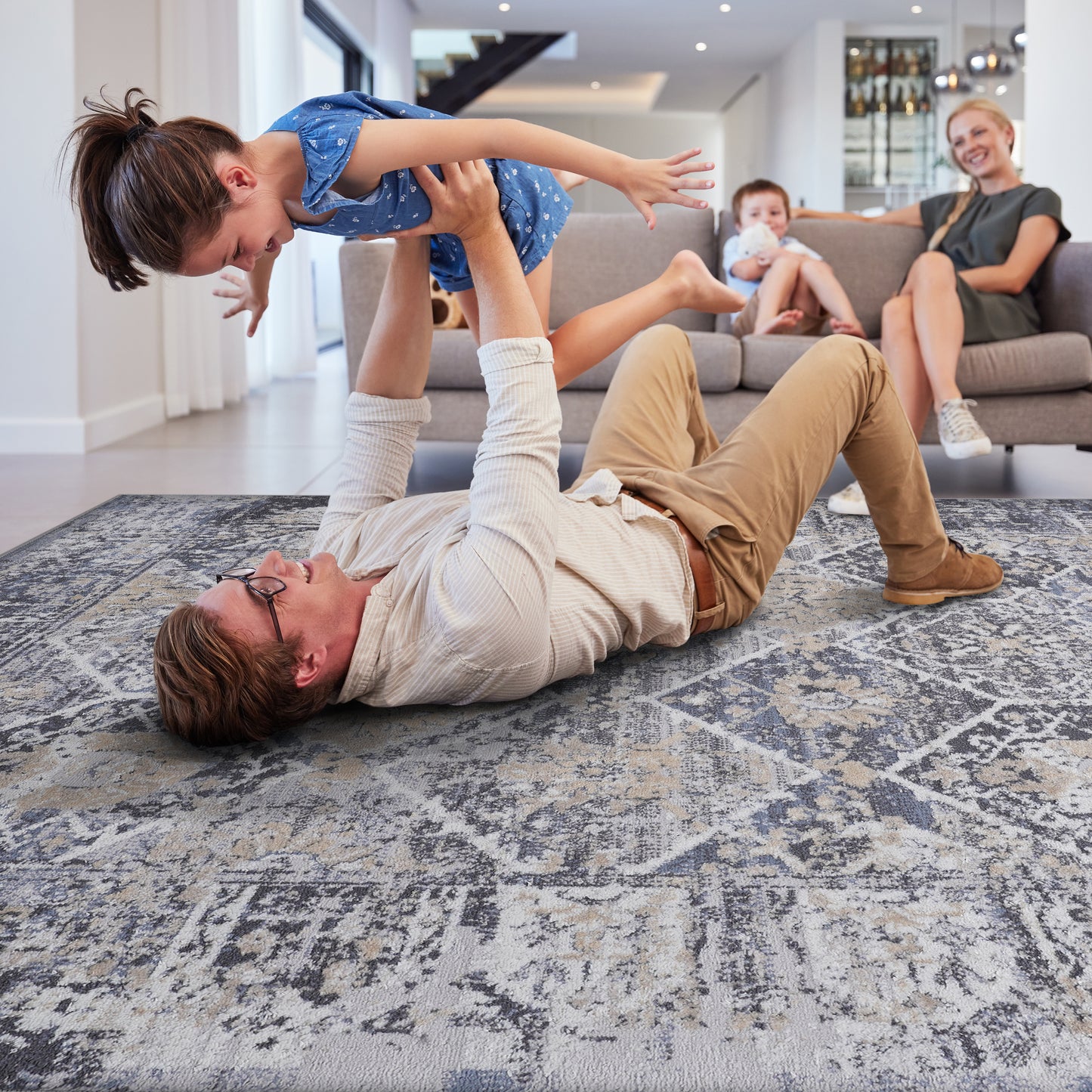 PAYAS  8X10 Grey  Blue  Traditional Area Rug