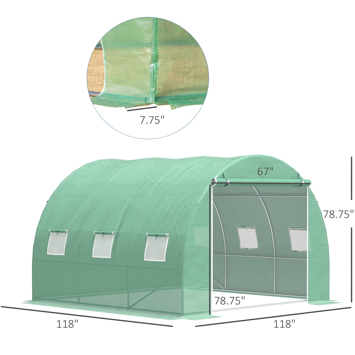 10' X 10' X 7' Walk-in Tunnel Greenhouse With High-Quality Transparent PE Cover, Zipper Doors & Windows