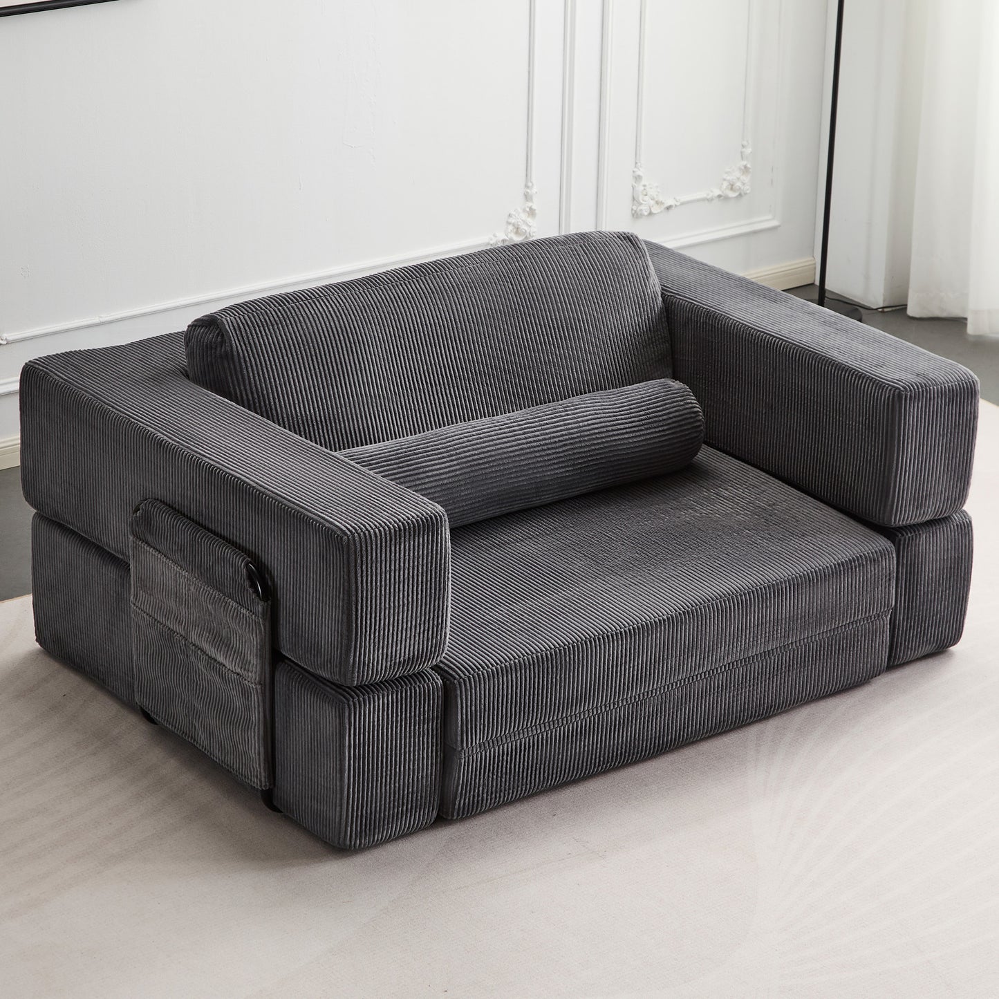 Foldable Castle Sofa Modular PlayCouchfor Living Room & Bedroom Instant Expansion Comfortable &Creative Design Furniture Seater With One Side Seat,Dark-Grey.