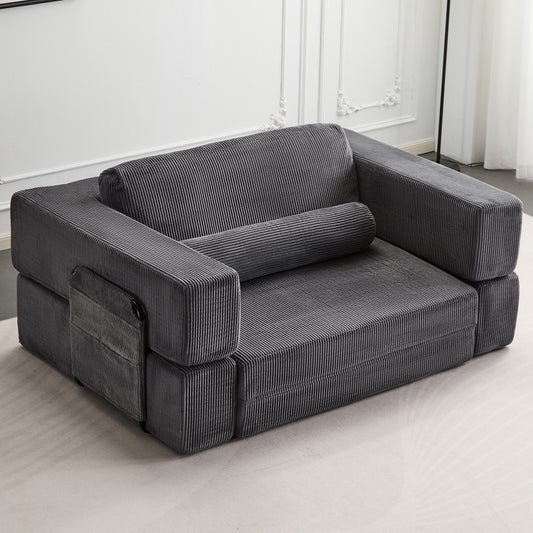 Foldable Castle Sofa Modular PlayCouchfor Living Room & Bedroom Instant Expansion Comfortable &Creative Design Furniture Seater With One Side Seat,Dark-Grey.