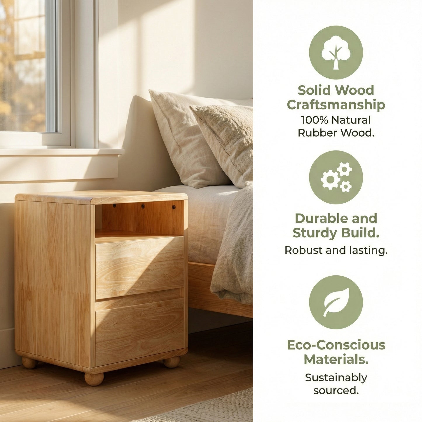 20 Modern Nightstand With 2 Drawers And Shelves Solid Wood Night Stand With Charger Station Mid Century Bedside Table Curved Wood Side Table For Bedroom Living Room