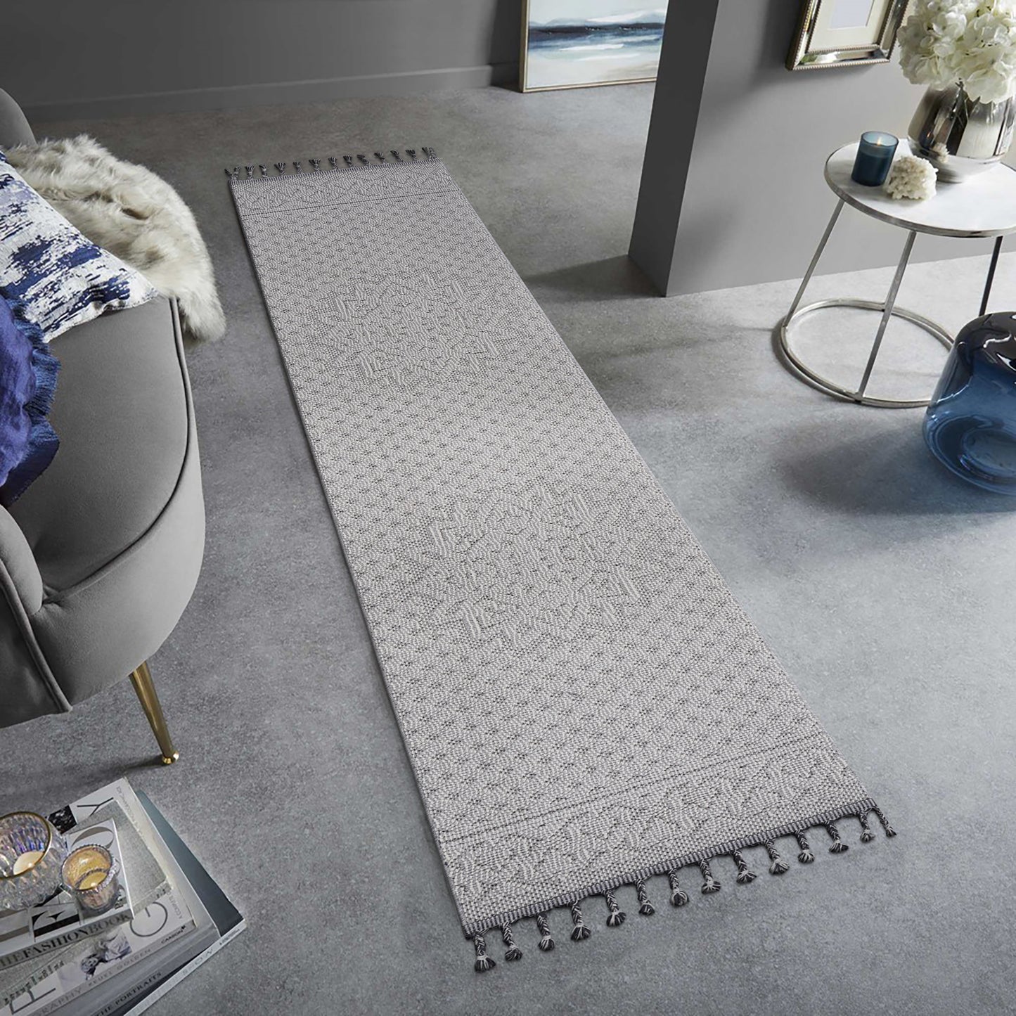 Guros   2X8 White  Ivory  Medallion Indoor  Outdoor Runner Rug