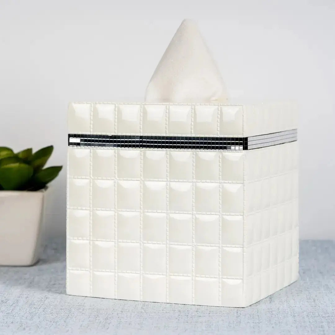 Tissue Box Cover  Resin Square Facial Tissue Box Holder White