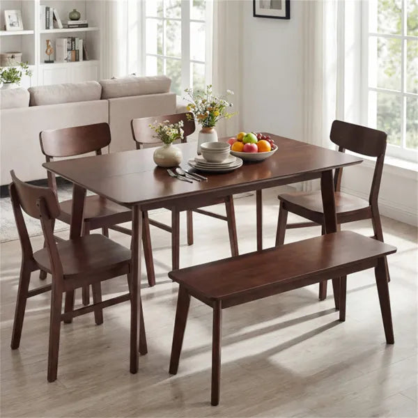 47" Walnut Dining Table For 4-6 People, Rubber Wood Legs Kitchen Table With Smooth Veneered Top