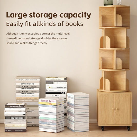 Rotating Bookshelf, 360 Degree Display 5 Tier Corner Bookshelf With Drawer For Small Space, Floor Standing Bookcase Storage Rack, Wood Narrow Book Shelf Organizer For Bedroom, Living Room NW Color