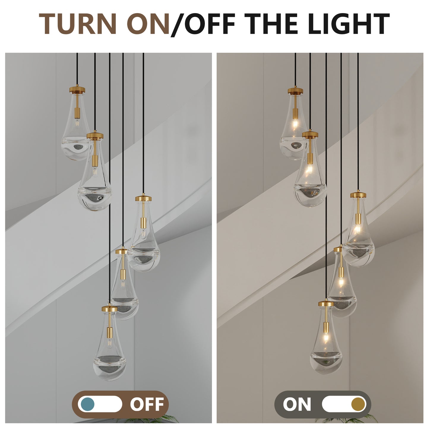 5 Light Cluster Pendant Light, Brass High Ceiling Chandeliers Adjustable, Living Room Pendant Light, Foyer Chandeliers, Stairwell Pendant Lights,E12 Not Including Bulb