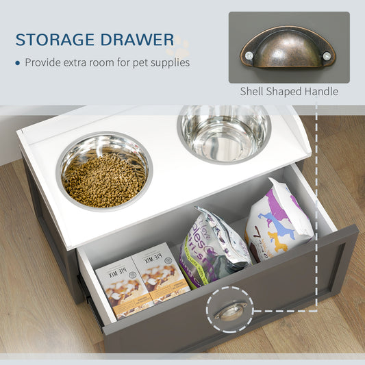 Pet Feeding Station Pet Dish Bowl Set With Storage, 2 Elevated Dog Bowls For Large Sized Dogs, Gray