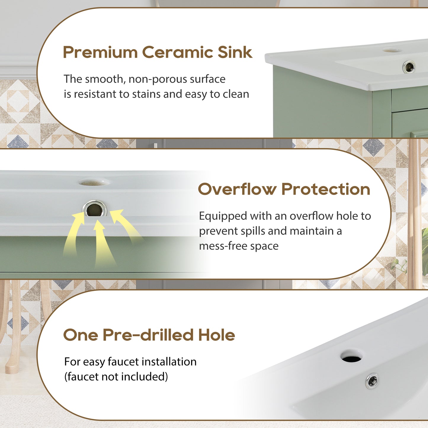 Viedo  20 Inch Modern Small Bathroom Vanity Cabinet With Ceramic Basin- 20x14.5x33.3 Inches,Ample Storage,1 Soft Close Door