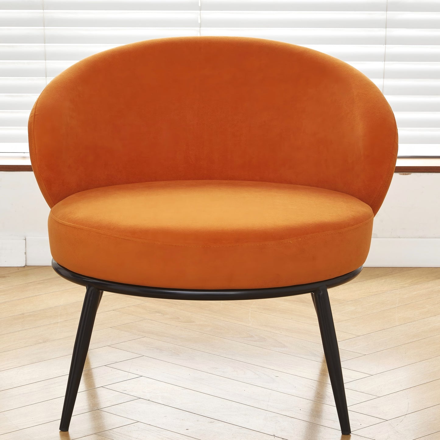 Round Velvet Accent Chair, Mid-Century Modern Upholstered Armchair With Metal Legs, Comfy Barrel Side Chair For Living Room Bedroom