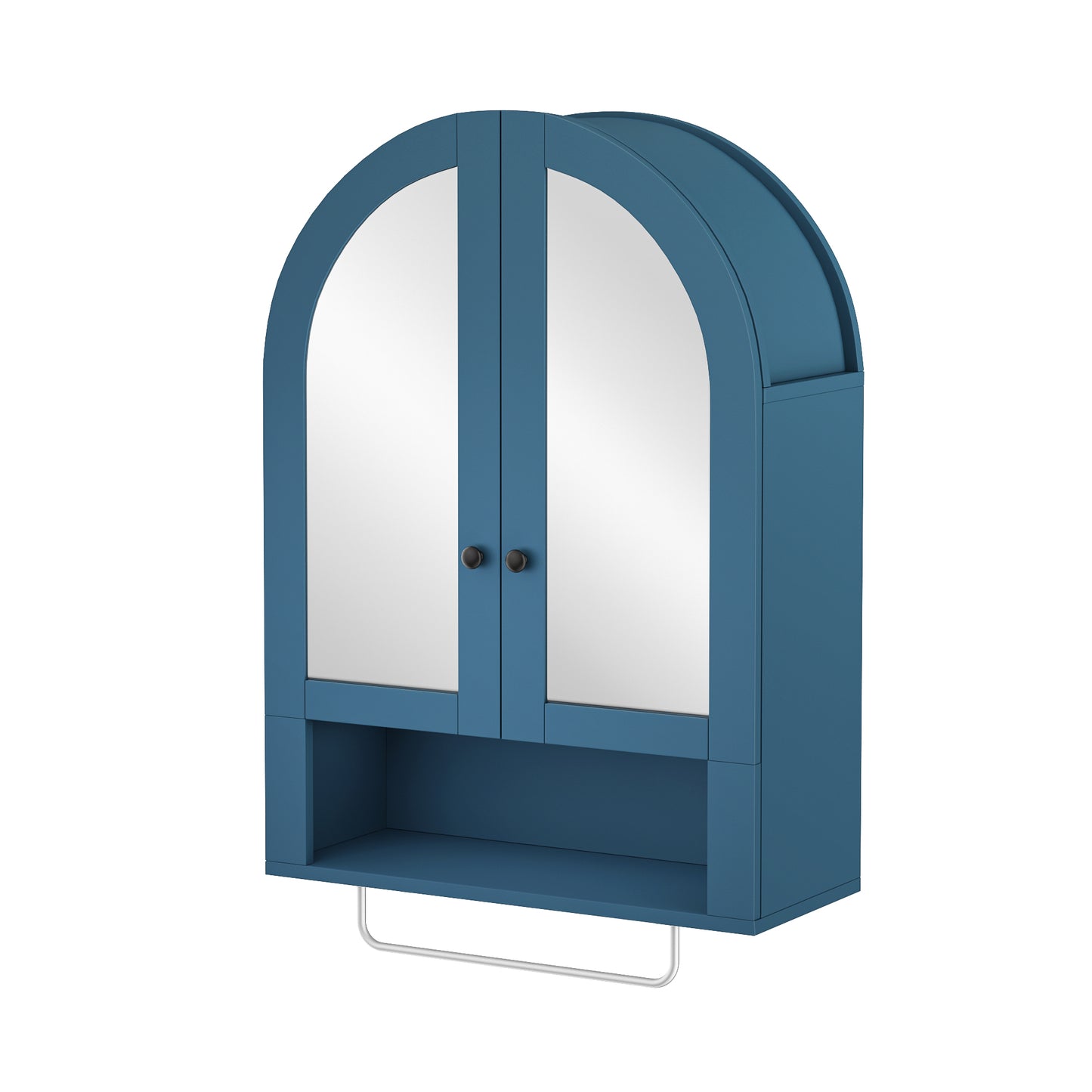 Wall Mounted Arched Cabinet With Mirrored Doors And Adjustable Shelves For Laundry Room, Bathroom, Kitchen