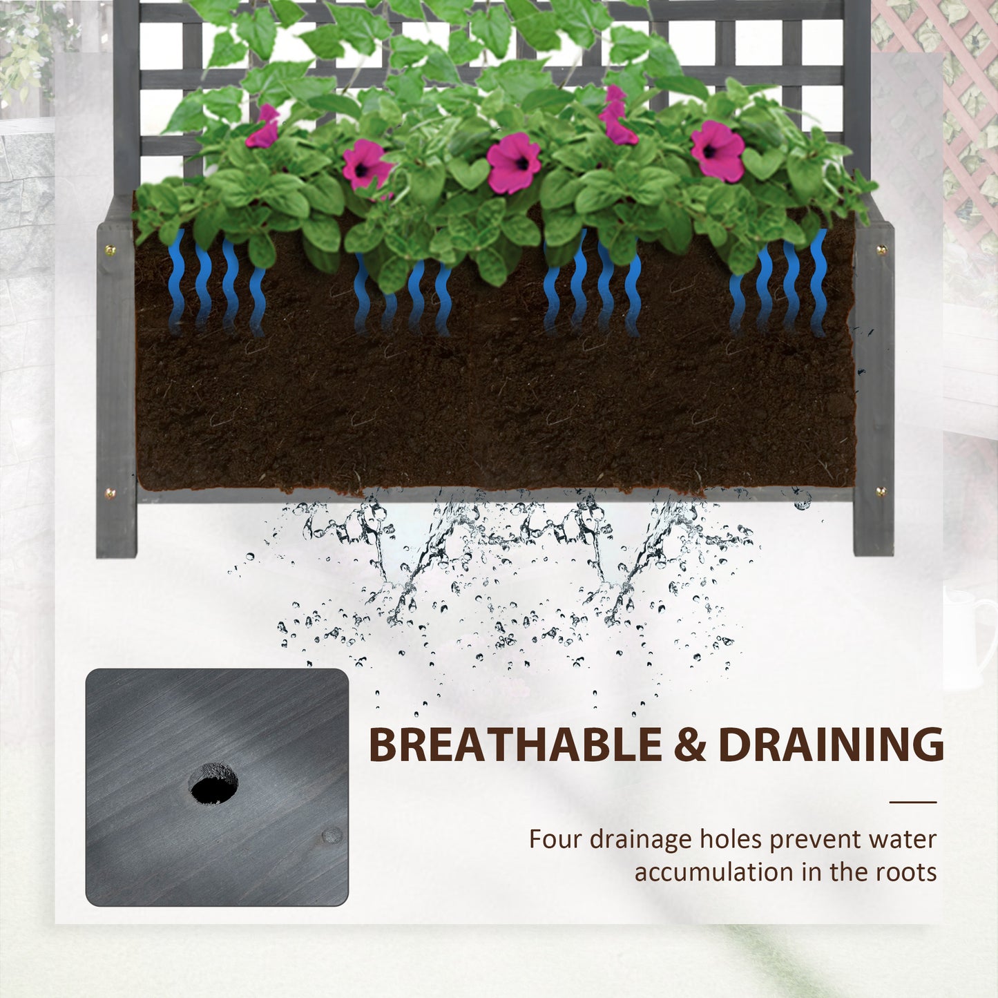 Wood Planter With Trellis For Vine Climbing, Raised Garden Bed, Privacy Screen For Backyard, Patio, Dark Gray