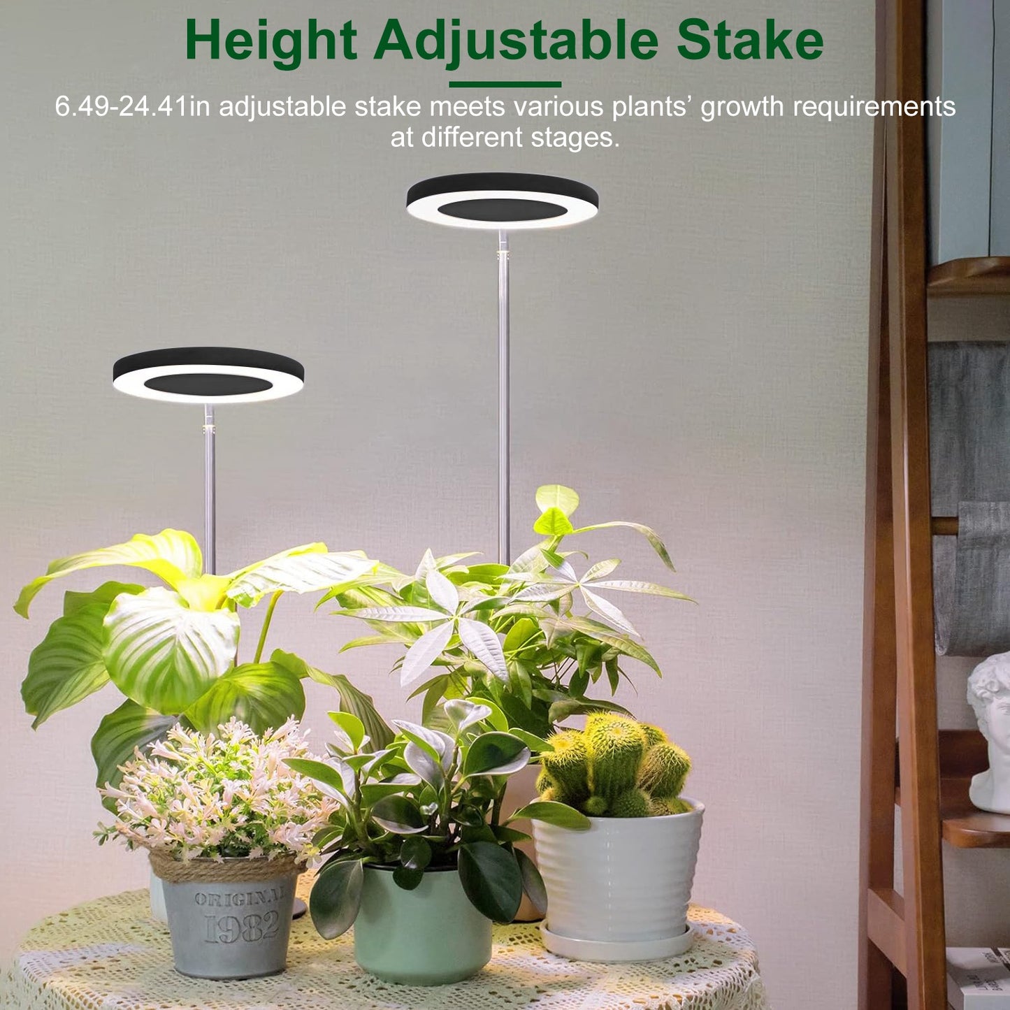 1Pc Plant Grow Light LED Full Spectrum Circle Growing Lamp With 3-9-12Hours Auto Timer Setting 9 Dimmable Brightness Height Adjustable For Indoor Plants