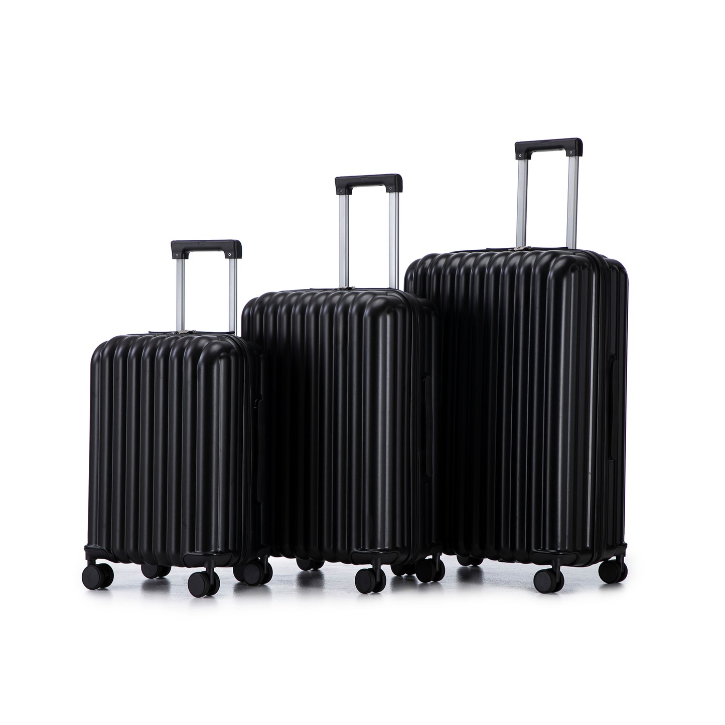 20  24  28  3 Pcs Set In ABS Spinner Wheel Luggage, Carry On Suitcase, With Cup Holder & USB Port & Phone Holder  Black