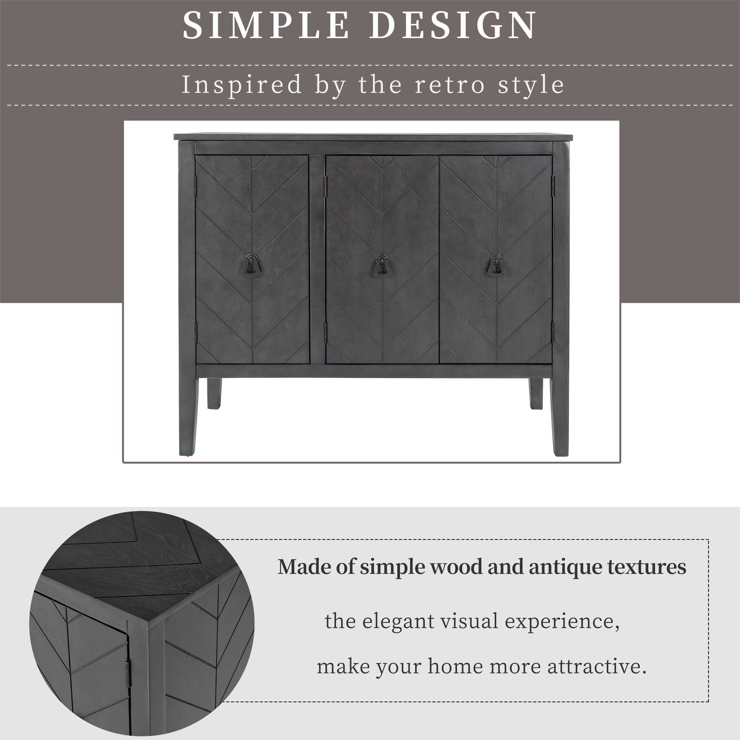 U-STYLE Adjustable Shelf Storage Sideboard With 3 Retro Metal Handles And 4 Pinewood Legs  For Entryway  Living Room  Study Room  Dining Room