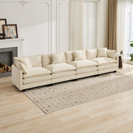 Cloud Sofa 4 Seats Ottoman Is Not Included, Modern Sectional Couch, For Living Room Bedroom And Apartment, Comfy Double Layer Upholstered Seat Cushion, Breathable Chenille Fabric, Beige,SW5014BG