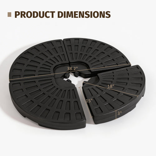 Heavy-Duty Fan-Style Cantilever Umbrella Base, 4-Panel Refillable With Water-Sand -220 Lbs- Weatherproof HDPE With Metal Lock Hooks, Stackable & Portable, Black -For Backyard, Lawn, Pool