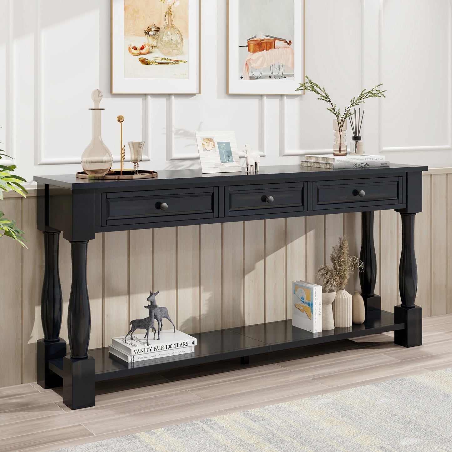 TREXM Console Table 63 Long Console Table With Drawers And Shelf For Entryway  Hallway  Living Room  Espresso