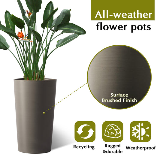 2 Pack Tall 21.7 In Planters For Outdoor Plants Modern Tall Square Planter Box Indoor Outdoor Porch Patio Flower Pot Modern Big Tapered Matte Tree Flower Pot For Garden,  Brown
