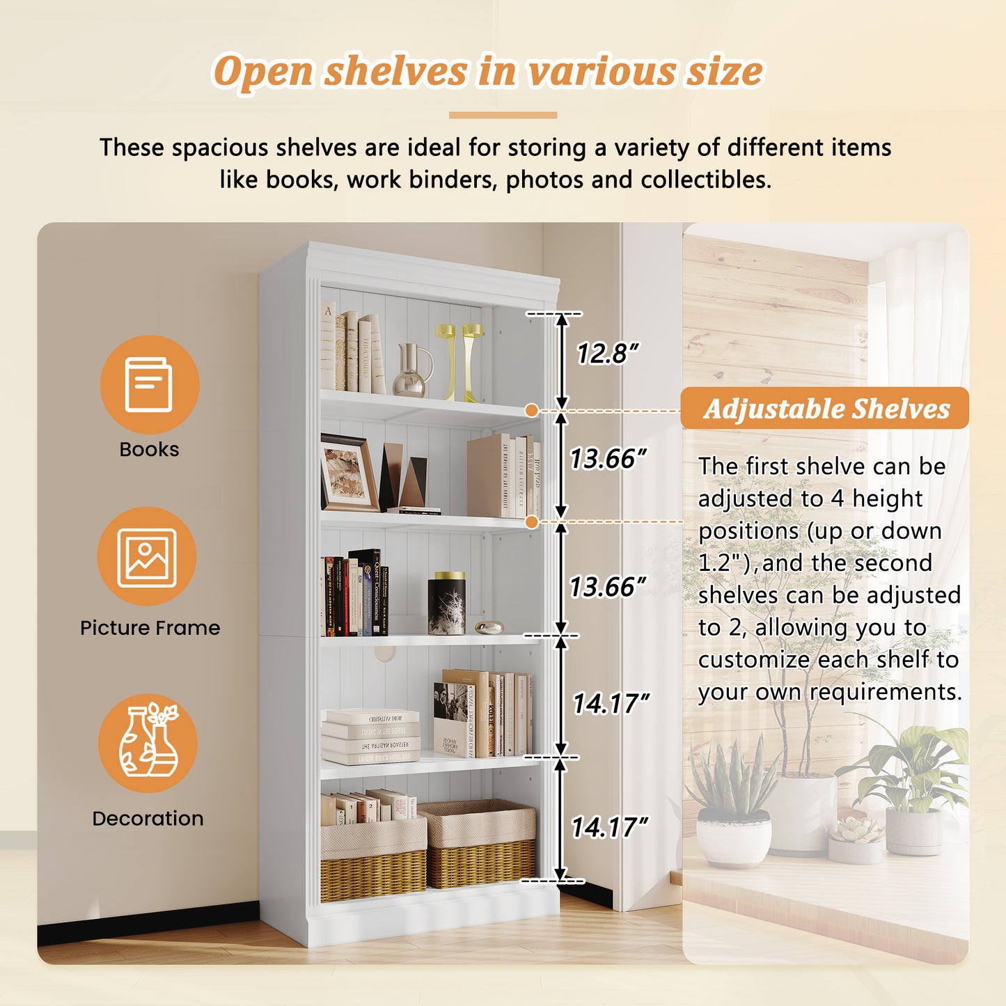 83 Tall Wood Bookcase Suite With Light Strip ,5-Tier Decor Bookcase Suite With Adjustable Shelves,Storage Organizer,Free Standing Storage Shelves Suite For Living Room,Home Office,White