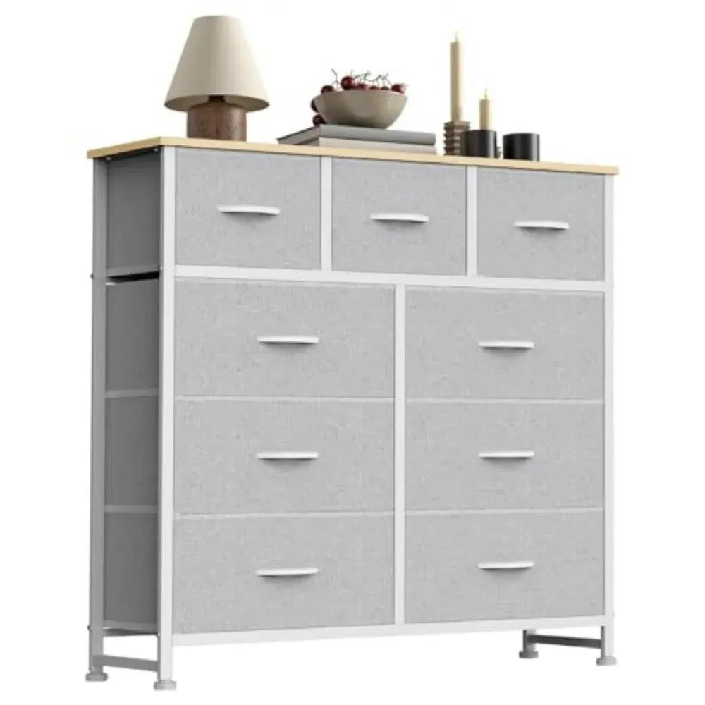 Dresser For Bedroom With 9 Fabric Storage Drawer Wardrobe Tall Chest Organizer Closet Adult&Kids Clothes Cabinet Furniture
