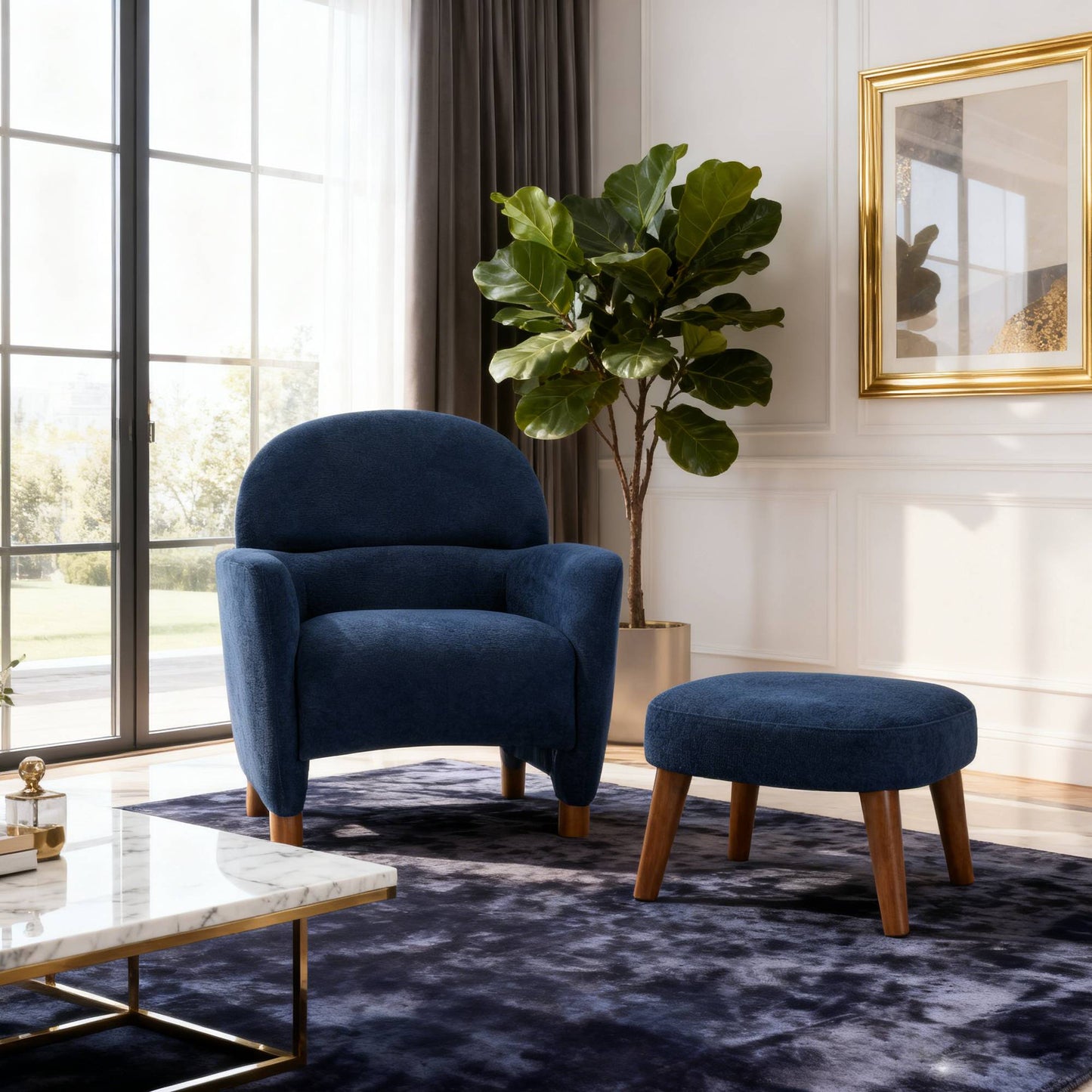 Modern Lazy Chair With Footrest Ottoman - Upholstered Leisure Sofa Chair, Reading Corner Chair For Small Space