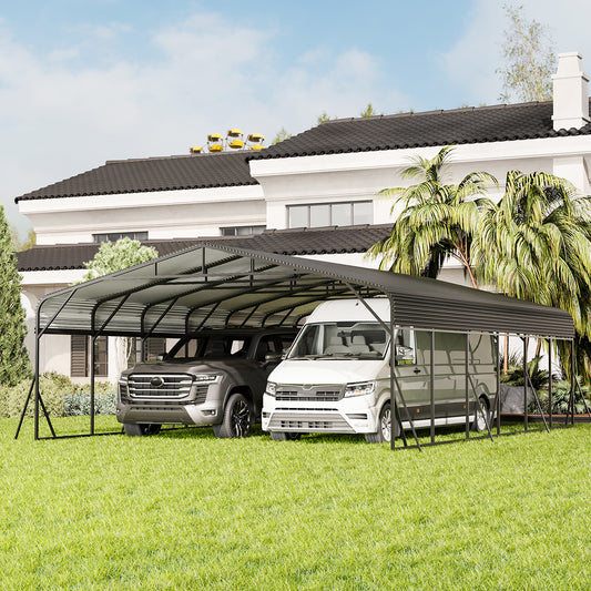 Carport Canopy 20  X30   Heavy Duty Car Port Galvanized Steel Roof, Reinforced Stable Triangle Frame For Snowy Windy Metal Carports Enhanced Base Car Tent For Car,RV,Pickup,Boat,Truck,Tractor