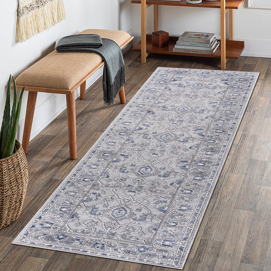 MARFI C Ollection 2X8 Grey  Blue  Oriental Runner Rug
