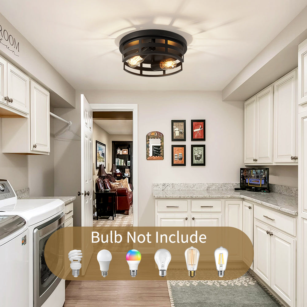 2-Light Black Flush Mount Ceiling Light Fixture,11 In Light Fixtures Ceiling Mount For Hallway,Hall,Kitchen,Farmhouse  2 Pack No Bulbs