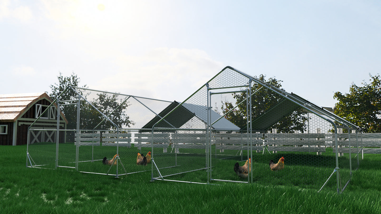 Large Metal Chicken Coop Walk-in Poultry Cage Hen Run House Rabbits Habitat Cage Spire Shaped Coop With Waterproof And Anti-Ultraviolet Cover 19.5L X 9.7'W X 6.4 H