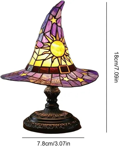 Handmade Gothic Witch Hat Night Light –Witch Hat Lamp Stained Glass LED Lamp, Spooky Halloween Decor, Indoor & Outdoor Witchcraft Gift, Unique Halloween Party Lighting